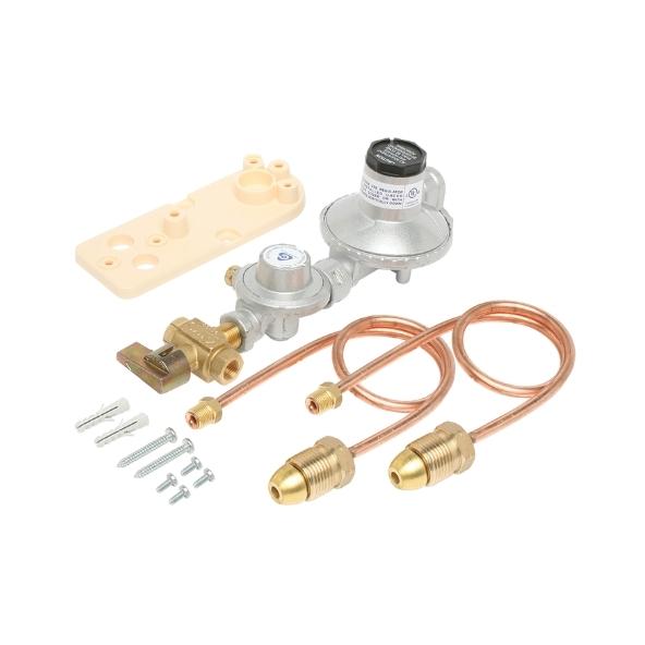 Dual Cylinder LPG Installation Kit 250MJ Regulator Manual Changeover with Bracket & Pigtails