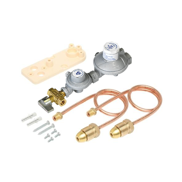 6060534 Dual Cylinder LPG Installation Kit 250MJ Regulator Manual Changeover with Bracket & Pigtails