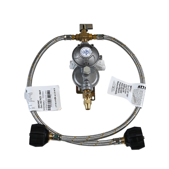 Caravan & RV LPG Regulator Kit LPG Adj Manual Changeover with LCC27 Pigtails + 5/16 SAE Adaptor