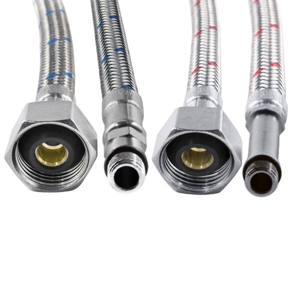 8WPM-P 8mm PEX Core Stainless Steel Mixer Tap Hose Pair - Connections