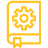 A yellow book icon featuring a cogwheel on its cover, symbolizing technical or instructional content, set on a plain background.