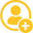 A yellow icon displays a person silhouette with a plus symbol against a circular background, indicating the option to add a new user or connection.