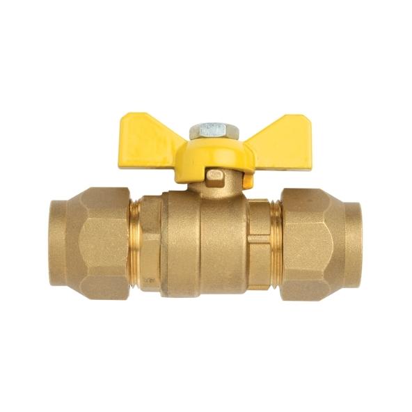 1210424 Ball Valve Gas Brass 3_8SAE MxM Flare w Nut T-Hand