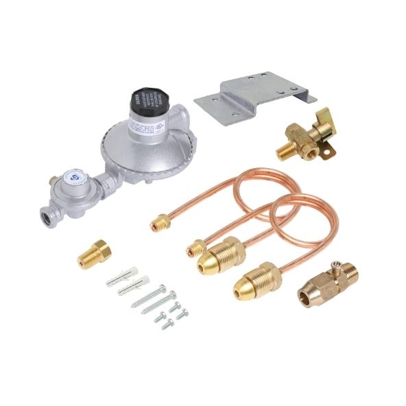 Dual Cylinder LPG Installation Kit 500MJ Regulator Manual Changeover with Bracket, Pigtails and Adaptor