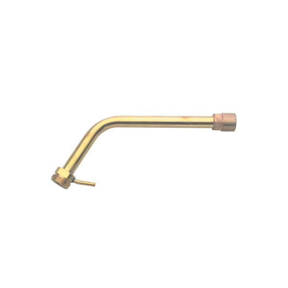 A metal tube with a threaded end and a right-angle bend likely serves as a connection or fitting. It’s shown on a plain white background.