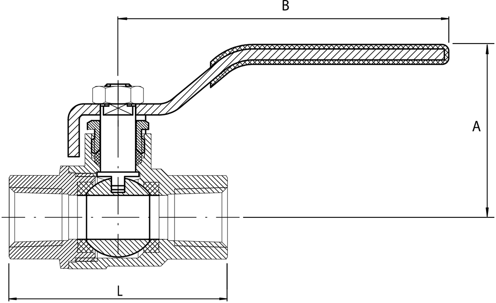 Ball Valve Gas/Water DR Brass RC 3/4 M x RC 3/4 F L-Han