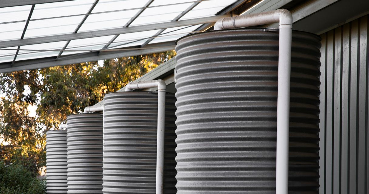 Line up of 4 water tanks