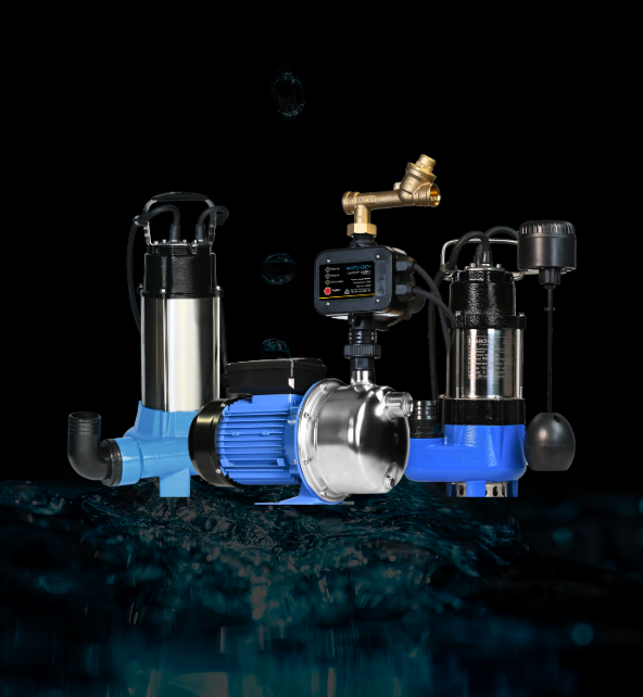 Promotional graphic showing various Waterboy™ pumps.