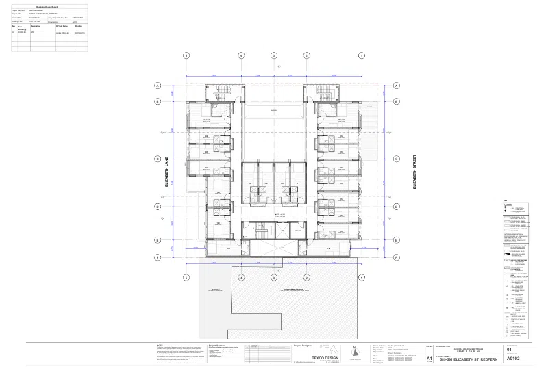 Architectural drawing showing plans for an apartment building